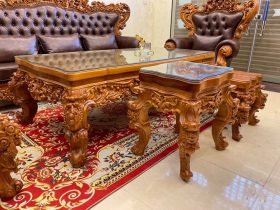 bàn ghế hoàng gia gỗ gõ đỏ bọc da