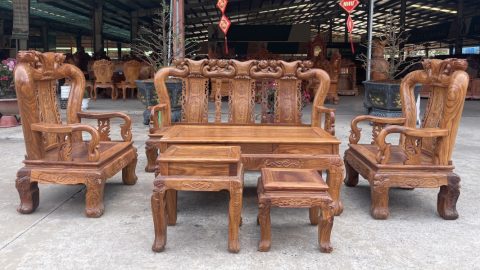 Bàn ghế Minh Quốc Đào 6 món gỗ hương cột 12