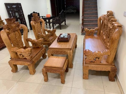 Bộ bàn ghế Nghê Đỉnh Phượng Hóa gỗ gõ đỏ