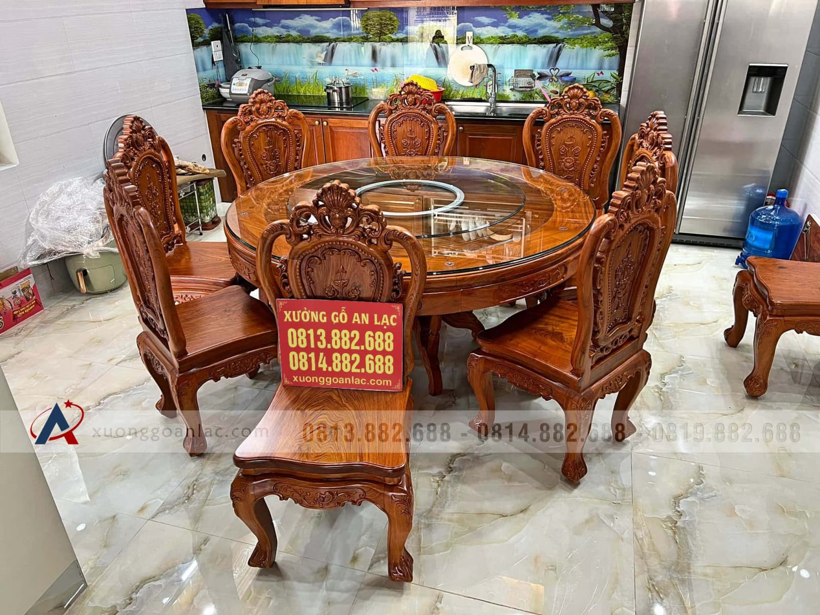 Bộ bàn ăn 9 ghế Louis hoa hồng gỗ hương đá mặt tràn 4cm (Anh Đông, Hải Phòng) 1 Bộ bàn ăn 9 ghế Louis hoa hồng gỗ hương đá mặt tràn 4cm (Anh Đông, Hải Phòng)