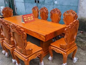 Bộ bàn ăn 10 ghế louis hoàng gia gỗ hương đá hàng thửa vân vip (Chị Hoa, TP. Huế) 24 bàn ghế ăn gỗ hương đá đẹp