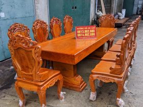 Bộ bàn ăn 10 ghế louis hoàng gia gỗ hương đá hàng thửa vân vip (Chị Hoa, TP. Huế) 26 bàn ghế ăn gỗ hương đá mẫu louis hoàng gia