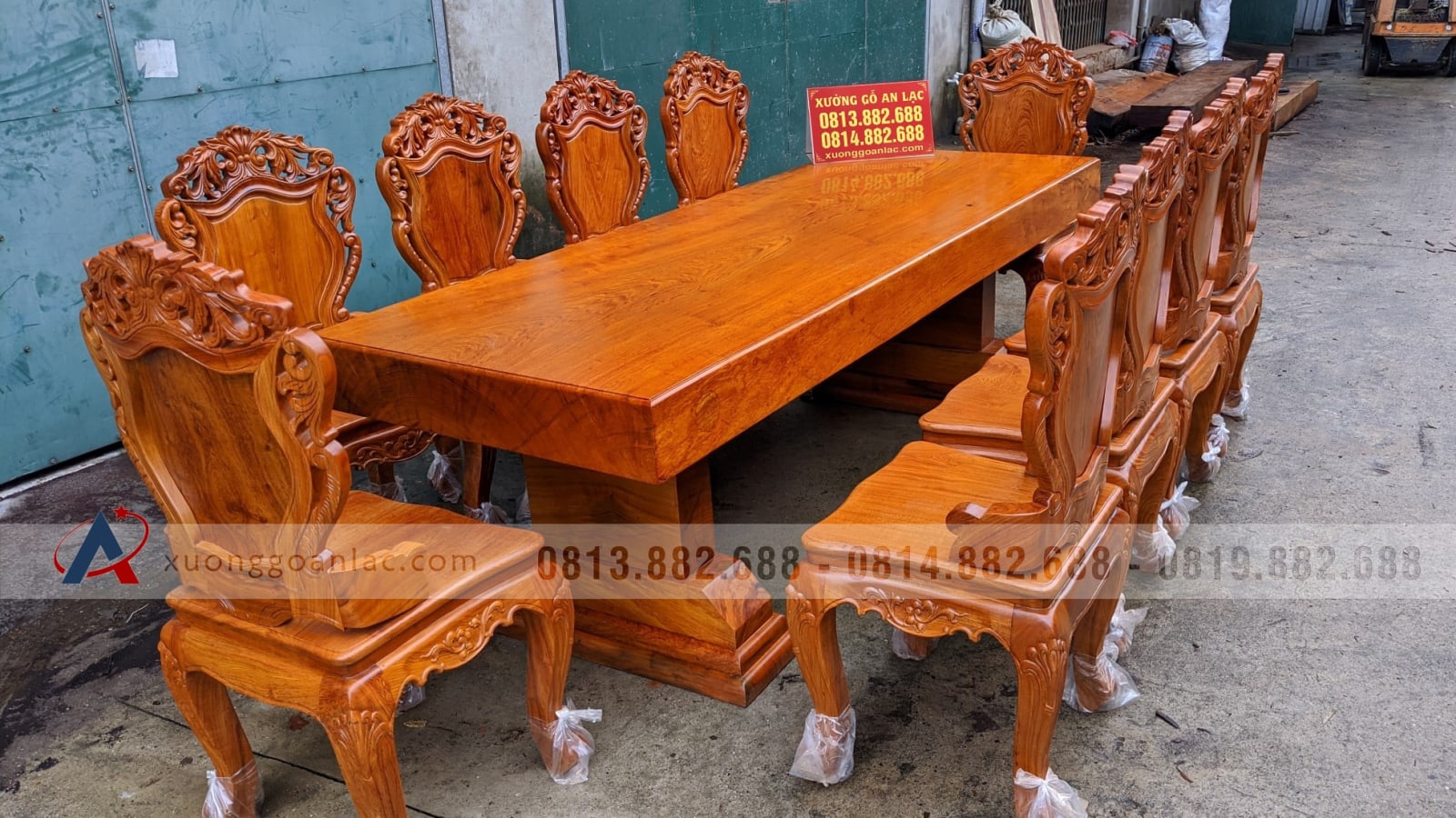 Bộ bàn ăn 10 ghế louis hoàng gia gỗ hương đá hàng thửa vân vip (Chị Hoa, TP. Huế) 28 bàn ăn 10 ghế louis hoàng gia gỗ hương đá