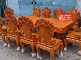 Bộ bàn ăn 10 ghế louis hoàng gia gỗ hương đá hàng thửa vân vip (Chị Hoa, TP. Huế) 18 bàn ghế ăn gỗ hương đá nguyên khối
