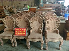 Bộ bàn ăn 10 ghế louis hoàng gia gỗ hương đá hàng thửa vân vip (Chị Hoa, TP. Huế) 19 mẫu ghế louis vip
