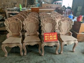 Bộ bàn ăn 10 ghế louis hoàng gia gỗ hương đá hàng thửa vân vip (Chị Hoa, TP. Huế) 20 ghế ăn hoàng gia gỗ hương đá