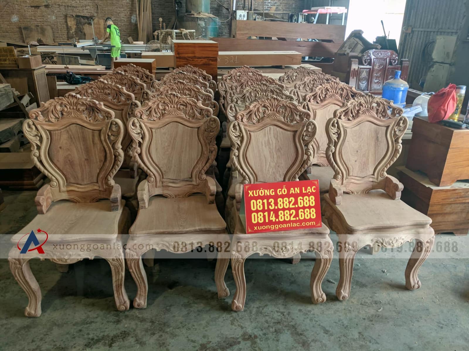 Bộ bàn ăn 10 ghế louis hoàng gia gỗ hương đá hàng thửa vân vip (Chị Hoa, TP. Huế) 33 ghế ăn hoàng gia gỗ hương đá