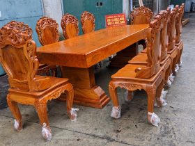 Bộ bàn ăn 10 ghế louis hoàng gia gỗ hương đá hàng thửa vân vip (Chị Hoa, TP. Huế) 23 bàn ghế ăn gỗ hương đá cao cấp