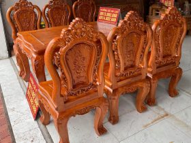 Bộ bàn ăn 6 ghế louis hoa hồng gỗ hương đá hàng vip (anh Hưng, Điện Biên) 13 bàn ăn gỗ hương đá