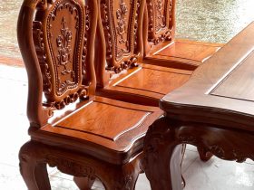 Bộ bàn ăn 6 ghế louis hoa hồng gỗ hương đá hàng vip (anh Hưng, Điện Biên) 15 ghế bàn ăn gỗ hương đá cao cấp