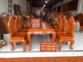Bộ bàn ăn 6 ghế louis hoa hồng gỗ hương đá hàng vip