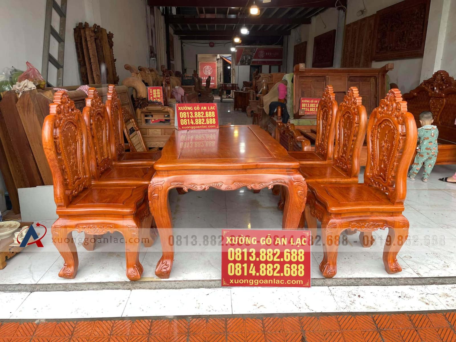 Bộ bàn ăn 6 ghế louis hoa hồng gỗ hương đá hàng vip (anh Hưng, Điện Biên) 16 Bộ bàn ăn 6 ghế louis hoa hồng gỗ hương đá hàng vip