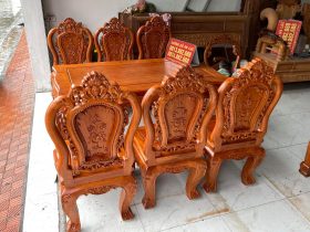 Bộ bàn ăn 6 ghế louis hoa hồng gỗ hương đá hàng vip (anh Hưng, Điện Biên) 12 ghế bàn ăn gỗ hương đá đục hai mặt