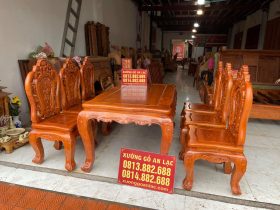 Bộ bàn ăn 6 ghế louis hoa hồng gỗ hương đá hàng vip (anh Hưng, Điện Biên) 10 bàn ăn hoàng gia gỗ hương đá cao cấp