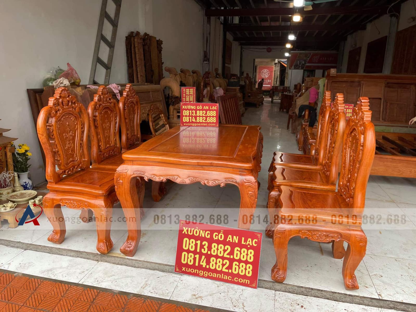 Bộ bàn ăn 6 ghế louis hoa hồng gỗ hương đá hàng vip (anh Hưng, Điện Biên) 20 bàn ăn hoàng gia gỗ hương đá cao cấp
