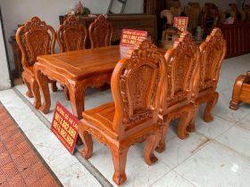 Bộ bàn ăn 6 ghế louis hoa hồng gỗ hương đá hàng vip (anh Hưng, Điện Biên) 11 bàn ghế ăn gỗ hương đá