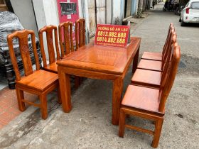 Bộ bàn ăn 8 ghế đục chữ thọ gỗ hương đá hàng dày dặn (Anh Minh, Hà Nội) 7 bàn ghế ăn chữ thọ gỗ hương đá