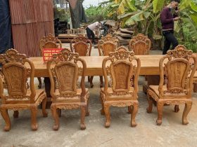 Bộ bàn ăn nguyên khối gỗ gõ đỏ 10 ghế louis hoa hồng (Anh Đức, TP. Hồ Chí Minh) 10 bàn ăn gỗ nguyên khối