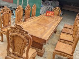 Bộ bàn ăn nguyên khối gỗ gõ đỏ 10 ghế louis hoa hồng (Anh Đức, TP. Hồ Chí Minh) 13 bàn ghế ăn nguyên khối ghế hoa hồng