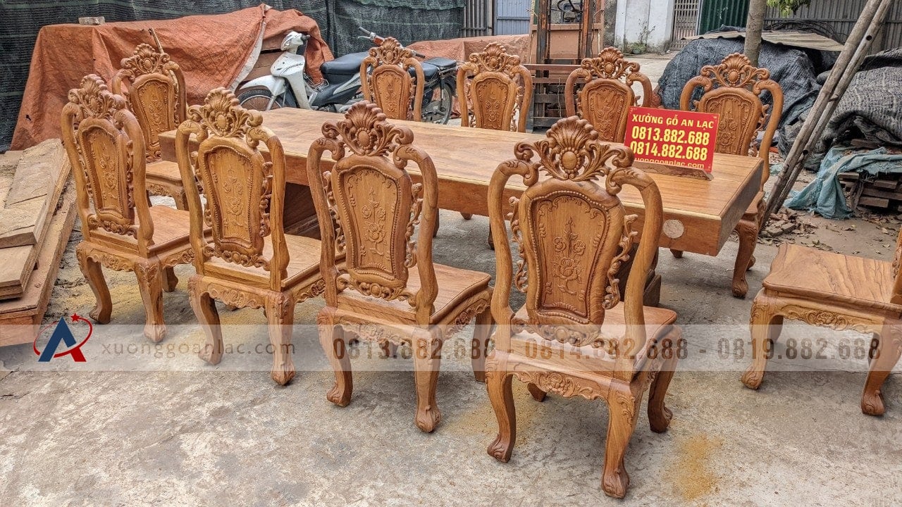 Bộ bàn ăn nguyên khối gỗ gõ đỏ 10 ghế louis hoa hồng (Anh Đức, TP. Hồ Chí Minh) 7 Bộ bàn ăn nguyên khối gỗ gõ đỏ 10 ghế louis hoa hồng (Anh Đức, TP. Hồ Chí Minh) - Ảnh 7