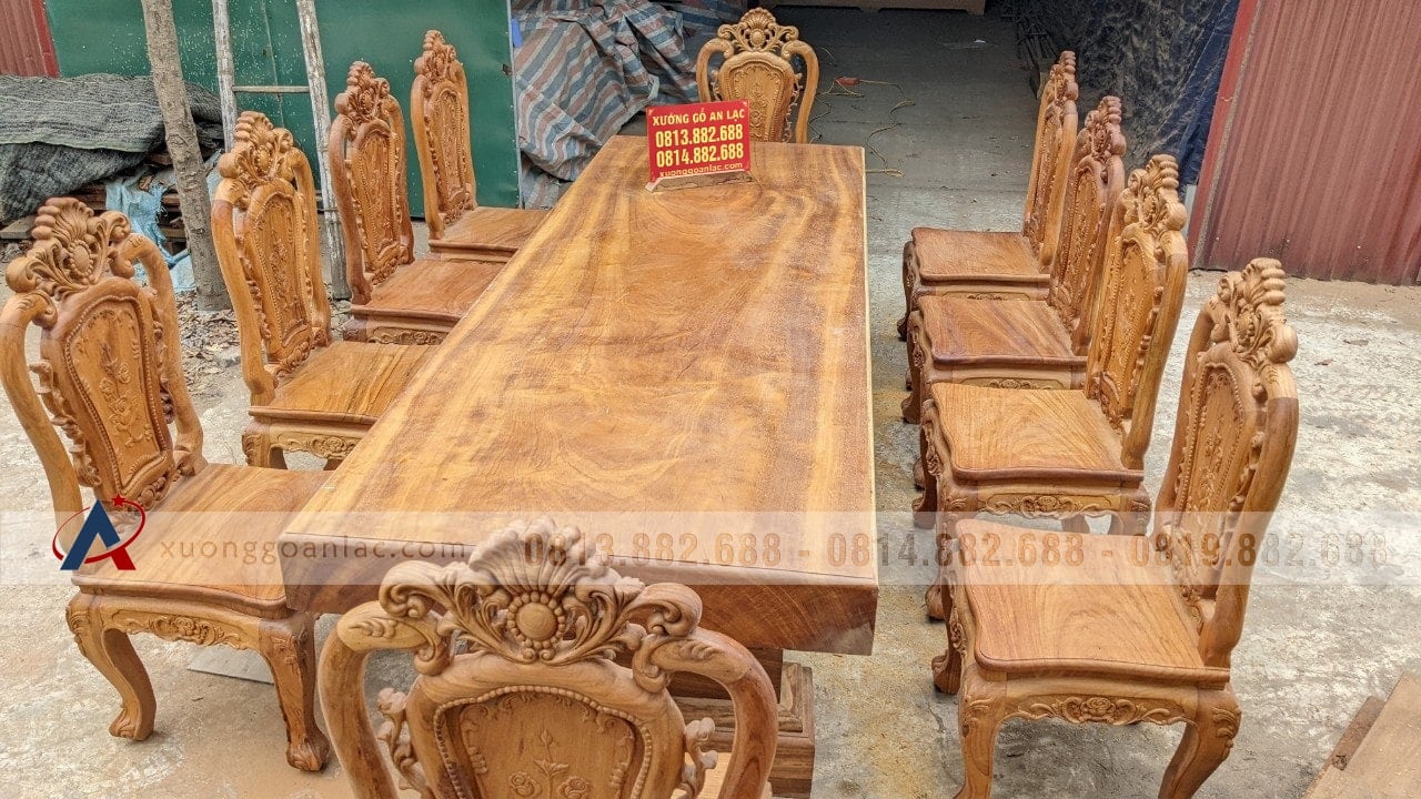 Bộ bàn ăn nguyên khối gỗ gõ đỏ 10 ghế louis hoa hồng (Anh Đức, TP. Hồ Chí Minh) 20 bàn ăn gỗ nguyên khối cao cấp