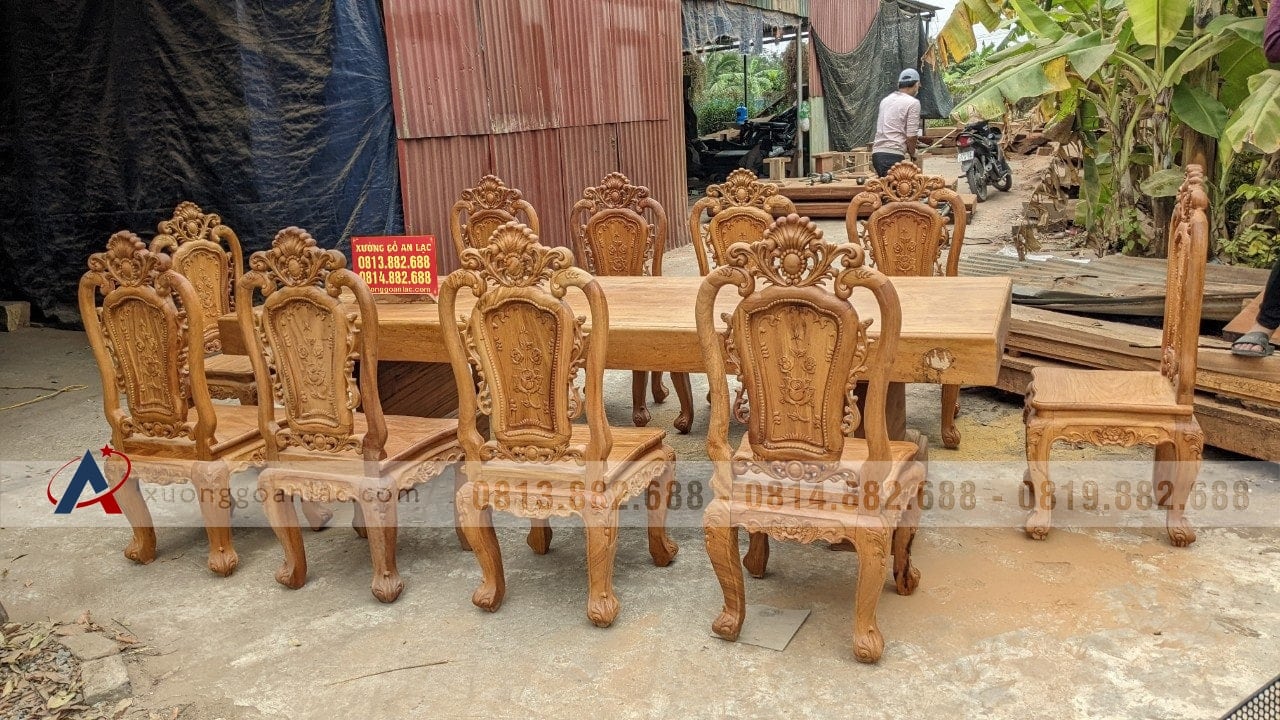 Bộ bàn ăn nguyên khối gỗ gõ đỏ 10 ghế louis hoa hồng (Anh Đức, TP. Hồ Chí Minh) 19 bộ bàn ăn 10 ghế