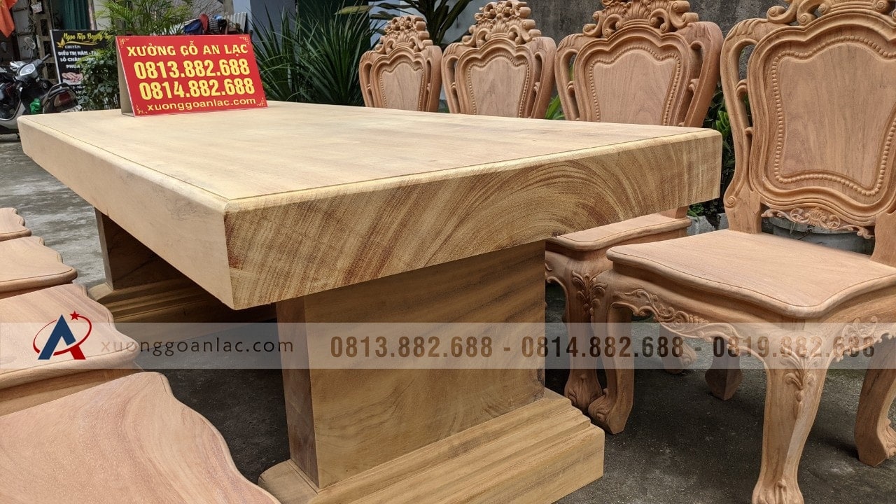 Bộ bàn ăn nguyên khối gỗ gõ đỏ 8 ghế louis hoàng gia mặt tràn mộc (Chị Ninh, Hải Phòng) 18 bàn ăn gỗ gõ đỏ nguyên khối vip