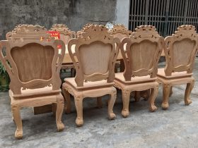 Bộ bàn ăn nguyên khối gỗ gõ đỏ 8 ghế louis hoàng gia mặt tràn mộc (Chị Ninh, Hải Phòng) 10 bàn ăn hoàng gia nguyên khối gỗ gõ đỏ