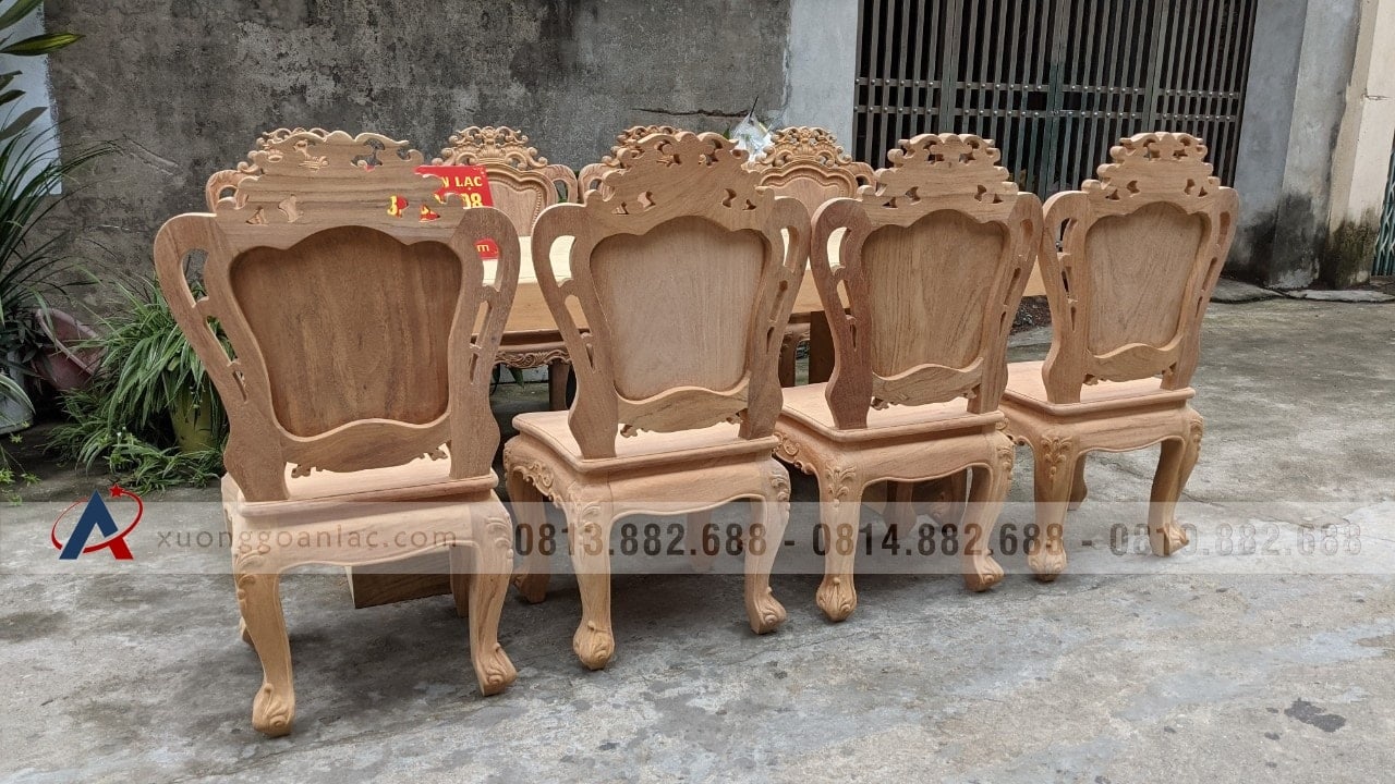 Bộ bàn ăn nguyên khối gỗ gõ đỏ 8 ghế louis hoàng gia mặt tràn mộc (Chị Ninh, Hải Phòng) 20 bàn ăn hoàng gia nguyên khối gỗ gõ đỏ