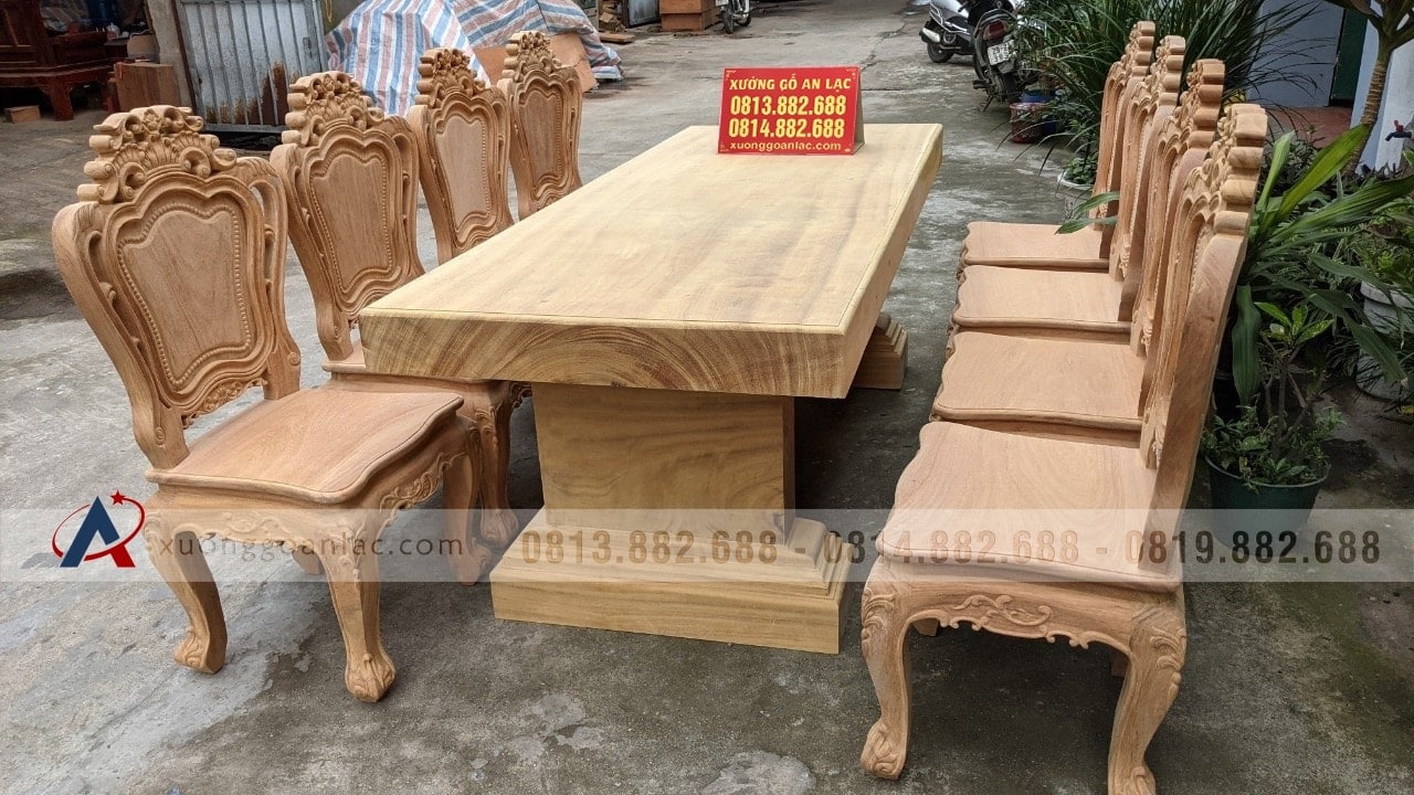 Bộ bàn ăn nguyên khối gỗ gõ đỏ 8 ghế louis hoàng gia mặt tràn mộc (Chị Ninh, Hải Phòng) 21 bản mộc bộ bàn ăn nguyên khối