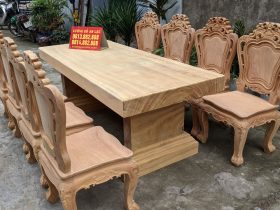 Bộ bàn ăn nguyên khối gỗ gõ đỏ 8 ghế louis hoàng gia mặt tràn mộc (Chị Ninh, Hải Phòng) 12 bàn ăn gỗ gõ đỏ nguyên khối cao cấp