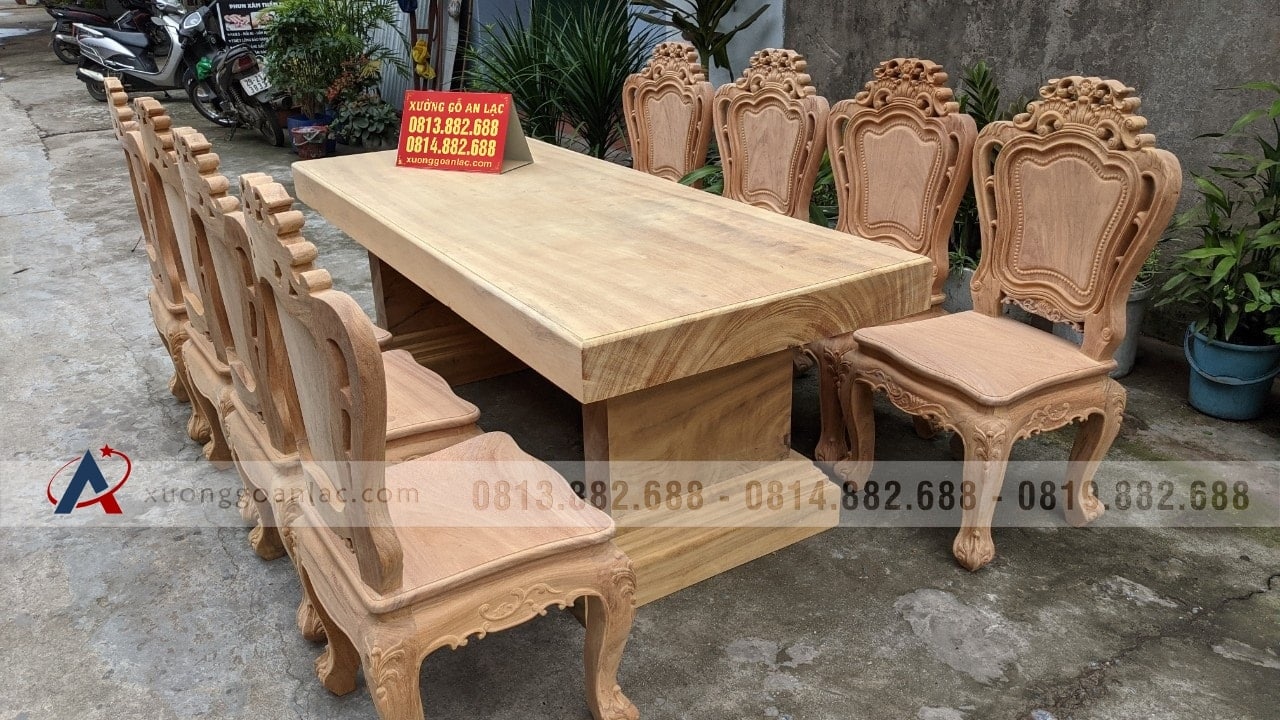 Bộ bàn ăn nguyên khối gỗ gõ đỏ 8 ghế louis hoàng gia mặt tràn mộc (Chị Ninh, Hải Phòng) 19 bàn ăn gỗ gõ đỏ 8 ghế louis