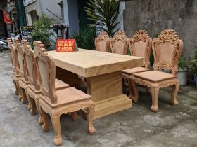 Bộ bàn ăn nguyên khối gỗ gõ đỏ 8 ghế louis hoàng gia mặt tràn mộc (Chị Ninh, Hải Phòng) 13 Bo ban an nguyen khoi go go do 8 ghe louis hoang gia mat tran 5
