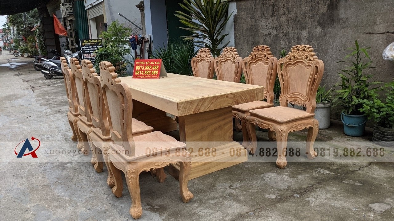 Bộ bàn ăn nguyên khối gỗ gõ đỏ 8 ghế louis hoàng gia mặt tràn mộc (Chị Ninh, Hải Phòng) 6 Bộ bàn ăn nguyên khối gỗ gõ đỏ 8 ghế louis hoàng gia mặt tràn mộc (Chị Ninh, Hải Phòng) - Ảnh 6