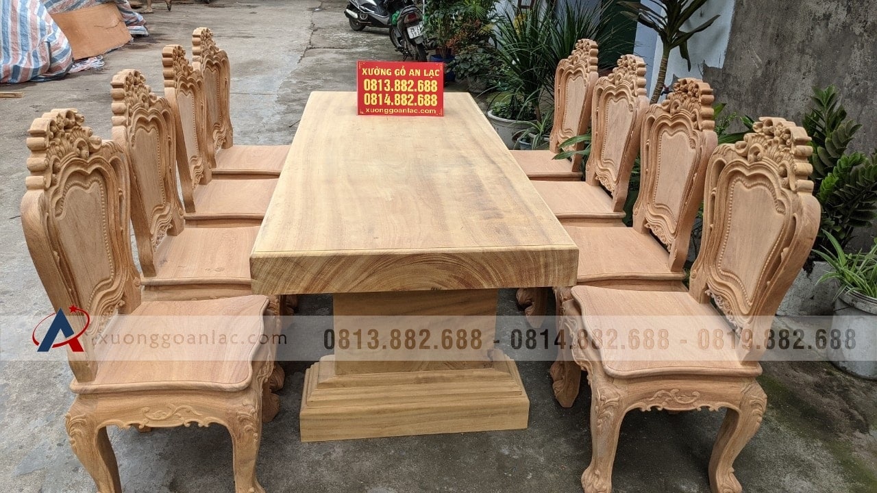Bộ bàn ăn nguyên khối gỗ gõ đỏ 8 ghế louis hoàng gia mặt tràn mộc (Chị Ninh, Hải Phòng) 16 Bộ bàn ăn nguyên khối gỗ gõ đỏ 8 ghế louis hoàng gia mặt tràn