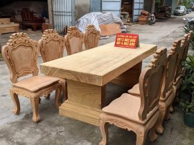 Bộ bàn ăn nguyên khối gỗ gõ đỏ 8 ghế louis hoàng gia mặt tràn mộc (Chị Ninh, Hải Phòng) 15 bàn ăn gỗ gõ đỏ nguyên khối mẫu hoàng gia