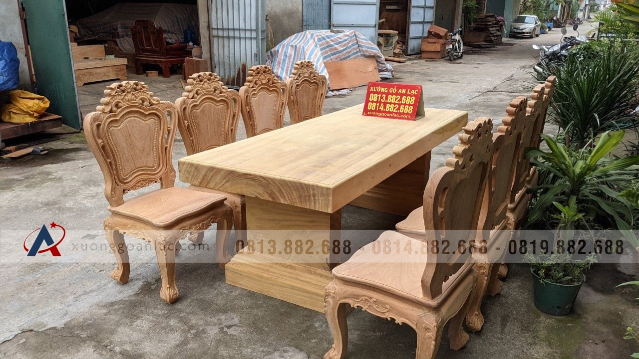 Bộ bàn ăn nguyên khối gỗ gõ đỏ 8 ghế louis hoàng gia mặt tràn mộc (Chị Ninh, Hải Phòng) 17 bàn ăn gỗ gõ đỏ nguyên khối mẫu hoàng gia
