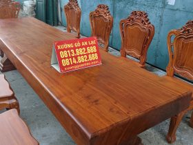 Bộ bàn ăn nguyên khối gỗ hương đá 10 ghế louis hoàng gia mặt tràn (Cô Hương, Hà Tĩnh) 13 bàn ghế ăn gỗ hương đá