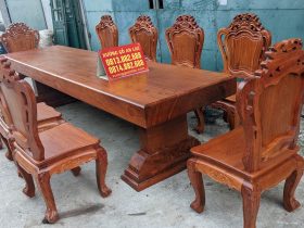 Bộ bàn ăn nguyên khối gỗ hương đá 10 ghế louis hoàng gia mặt tràn (Cô Hương, Hà Tĩnh) 19 bàn ghế ăn gỗ hương đá cao cấp