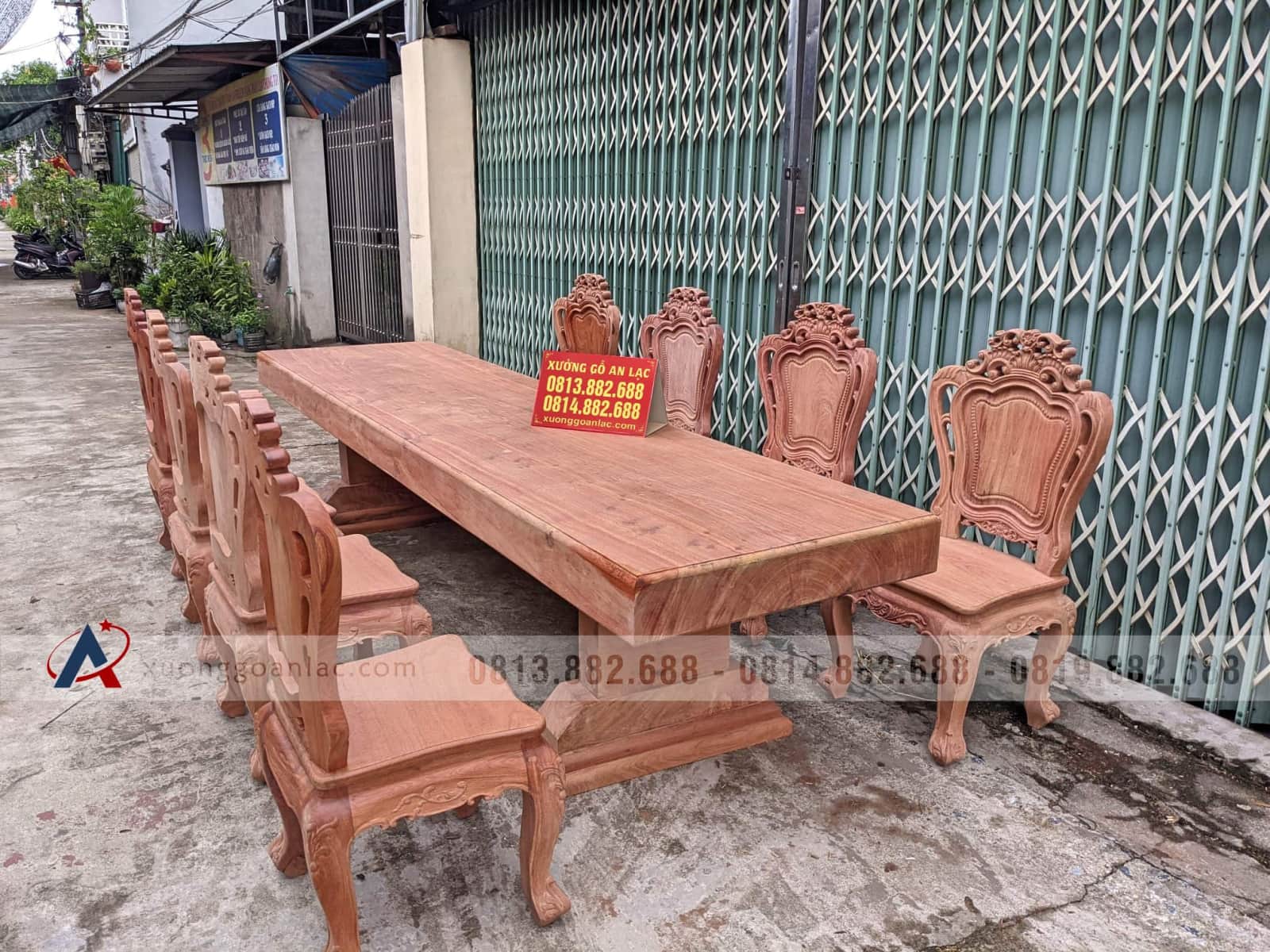 Bộ bàn ăn nguyên khối gỗ hương đá 8 ghế louis hoàng gia (Anh Đặng, Tây Ninh) 22 bàn ghế ăn gỗ hương đá đẹp