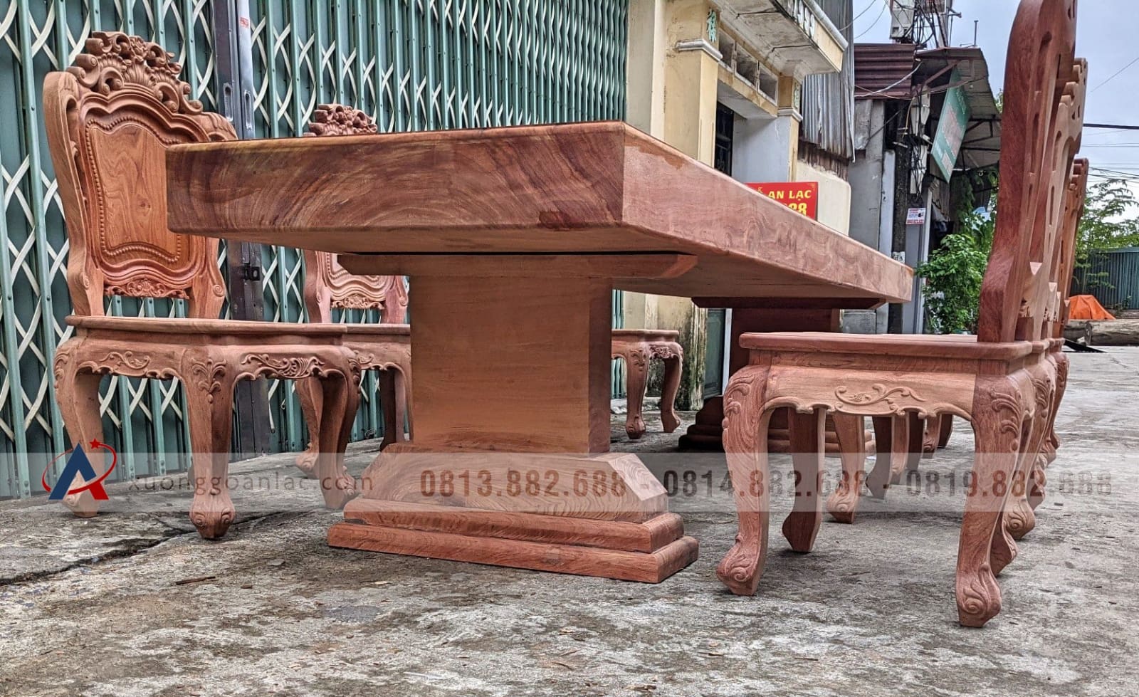 Bộ bàn ăn nguyên khối gỗ hương đá 8 ghế louis hoàng gia (Anh Đặng, Tây Ninh) 6 bàn ghế ăn nguyên khối gỗ hương