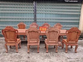 Bộ bàn ăn nguyên khối gỗ hương đá 8 ghế louis hoàng gia (Anh Đặng, Tây Ninh) 15 bàn ghế ăn gỗ hương đá nguyên khối