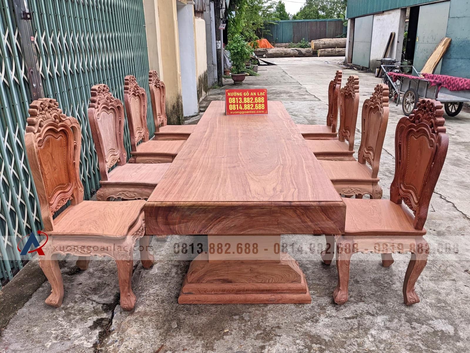 Bộ bàn ăn nguyên khối gỗ hương đá 8 ghế louis hoàng gia (Anh Đặng, Tây Ninh) 19 bàn ăn gỗ hương đá nguyên khối bản mộc