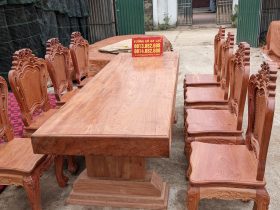 Bộ bàn ăn nguyên khối gỗ hương đá 8 ghế mặt tràn siêu vip (Anh Tuyển, Quảng Ninh) 7 bàn ghế ăn nguyên khối gỗ hương đá