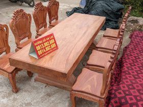 Bộ bàn ăn nguyên khối gỗ hương đá 8 ghế mặt tràn siêu vip (Anh Tuyển, Quảng Ninh) 11 bàn ăn gỗ hương đá nguyên khối