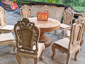 Bộ bàn ăn tròn nguyên khối gỗ gõ đỏ 8 ghế hoa hồng hàng siêu vân (Chị Tiên, Lâm Đồng) 15 Bo ban an tron nguyen khoi go go do 8 ghe hang sieu van 5