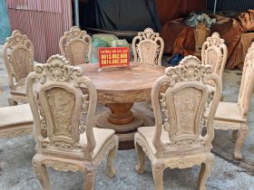 Bộ bàn ăn tròn nguyên khối gỗ gõ đỏ 8 ghế hoa hồng hàng siêu vân (Chị Tiên, Lâm Đồng) 16 Bo ban an tron nguyen khoi go go do 8 ghe hang sieu van 6