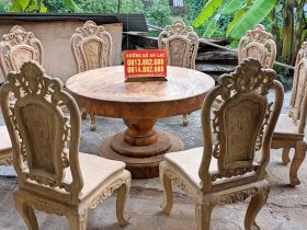 Bộ bàn ăn tròn nguyên khối gỗ gõ đỏ 8 ghế hoa hồng hàng siêu vân (Chị Tiên, Lâm Đồng) 17 Bộ bàn ăn tròn nguyên khối gỗ gõ đỏ 8 ghế hàng siêu vân