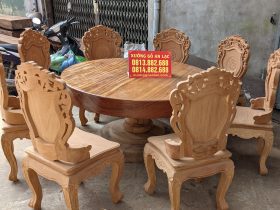 Bộ bàn ăn tròn nguyên khối gỗ gõ đỏ 8 ghế hàng siêu vân (Anh Phi, Thanh Hóa) 8 bàn ăn tròn gỗ gõ đỏ nguyên khối