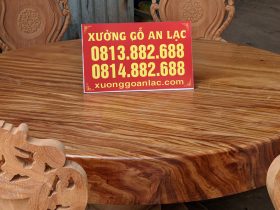 Bộ bàn ăn tròn nguyên khối gỗ gõ đỏ 8 ghế hàng siêu vân (Anh Phi, Thanh Hóa) 10 bàn ghế ăn hoàng gia gỗ gõ đỏ